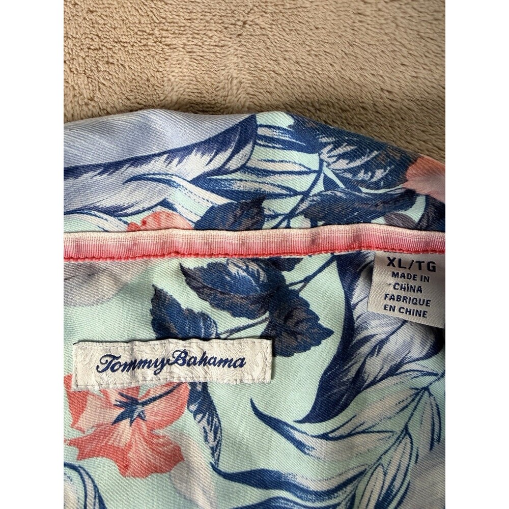 Tommy Bahama Shirt Mens XLarge Blue Floral Silk Short Sleeve Button Up Casual XL - Picture 5 of 11